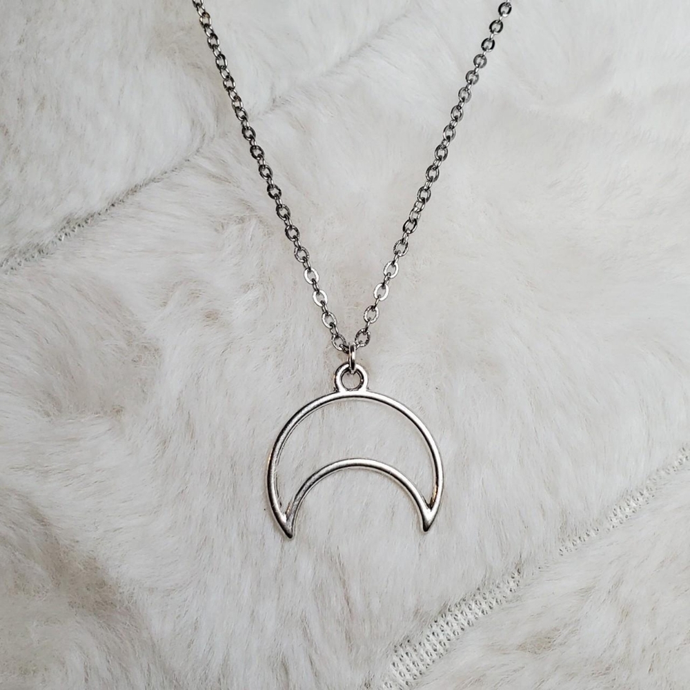 Hollow sideways crescent moon charm necklace